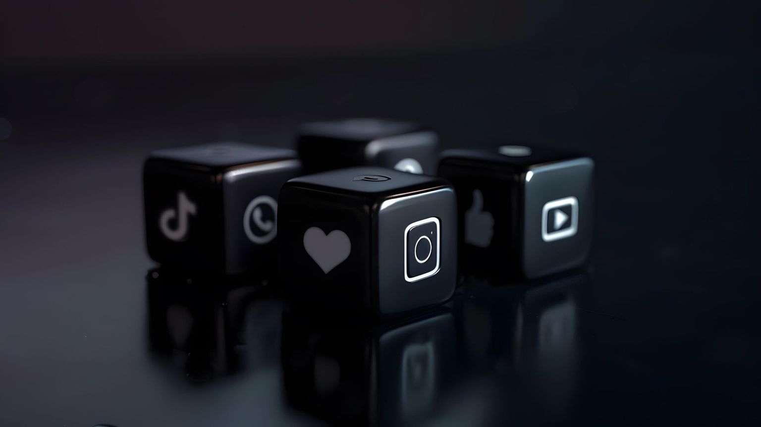 Schwarze Würfel mit Social Media Icons
