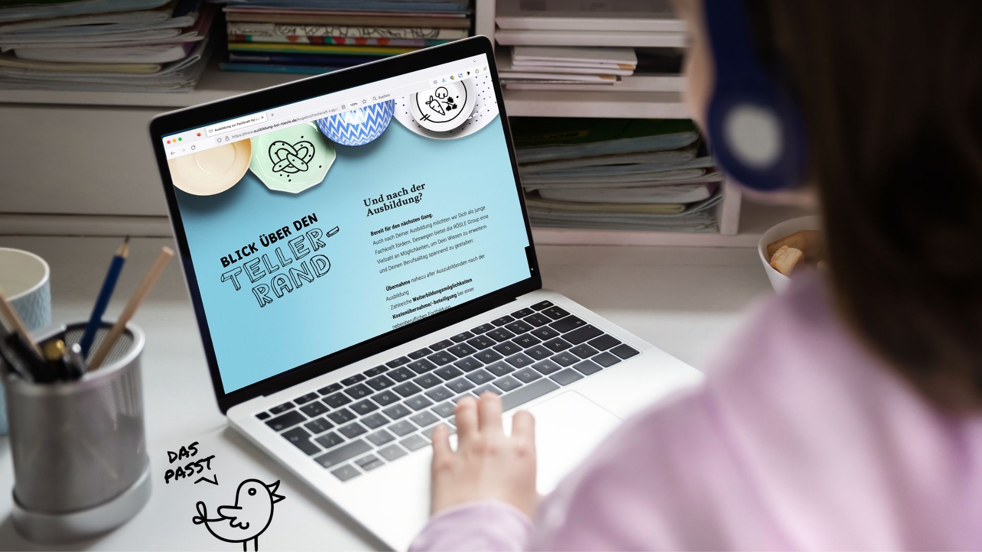 Rösle Azubikampagne Webauftritt, Ausschnitt über die Schulter auf Desktop