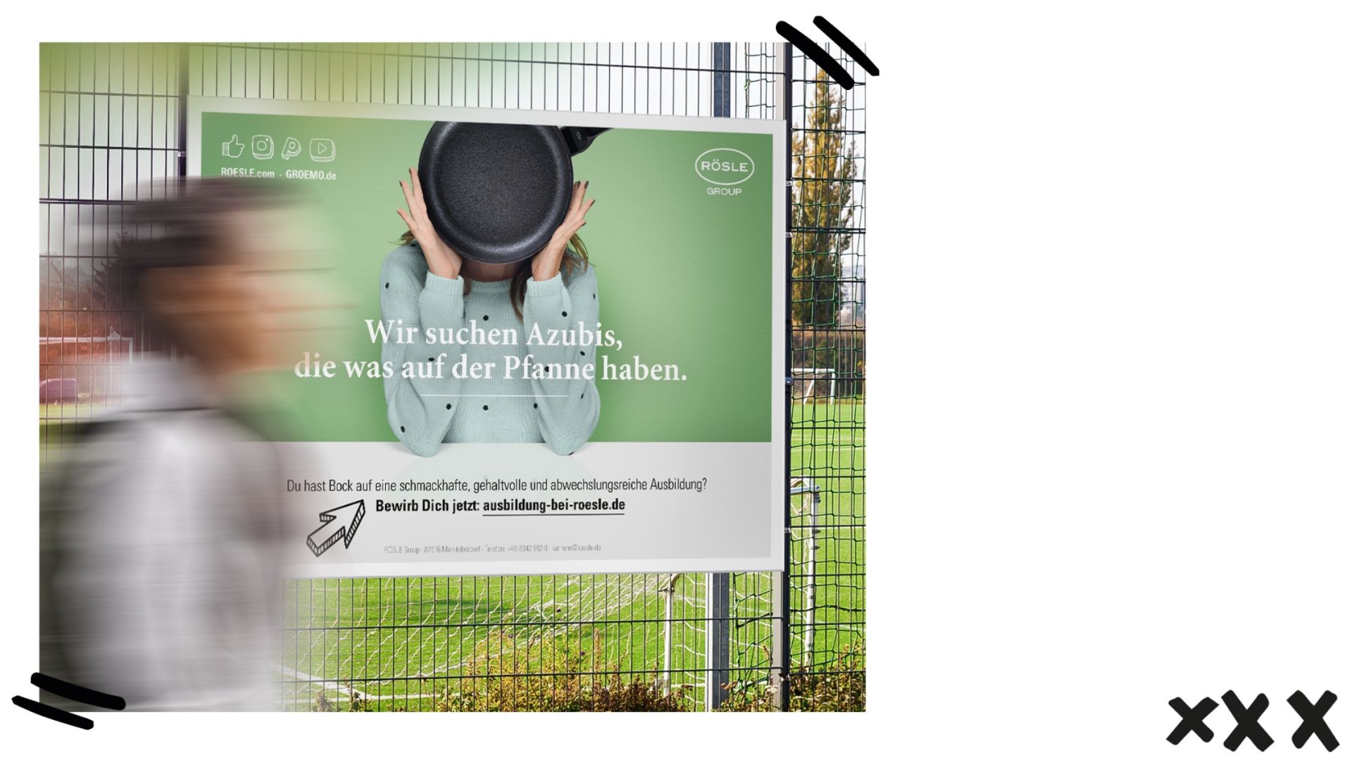 Rösle Azubikampagne Werbeposter am Zaun.