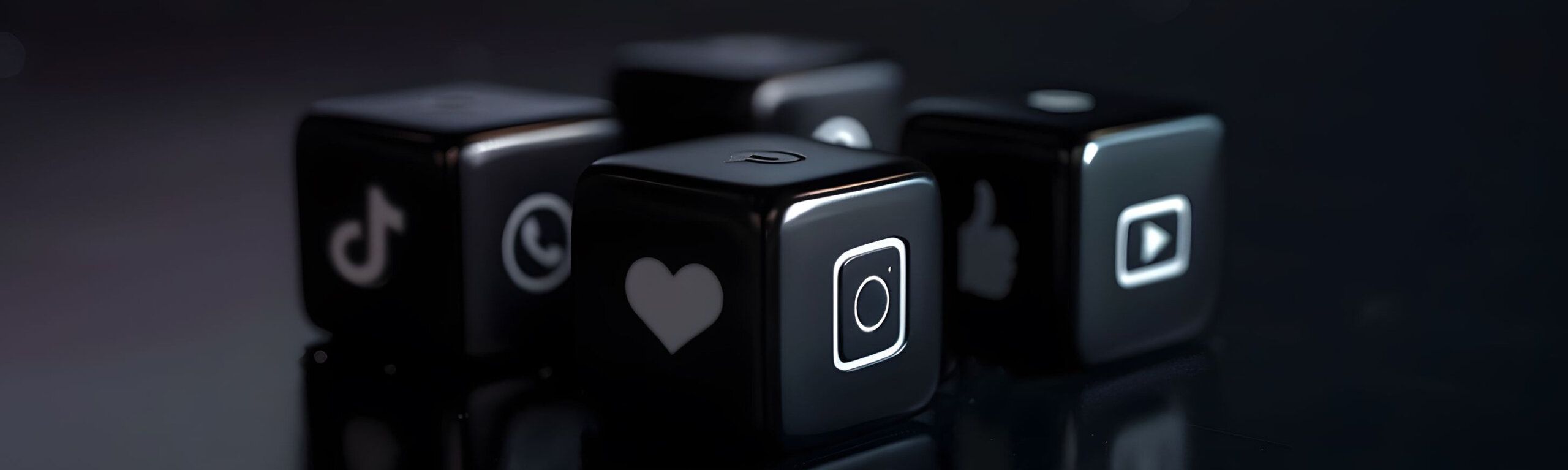 Schwarze Würfel mit Social Media Icons
