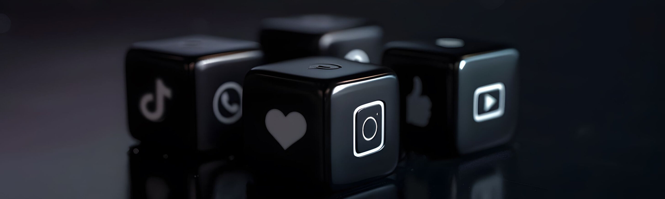 Schwarze Würfel mit Social Media Icons